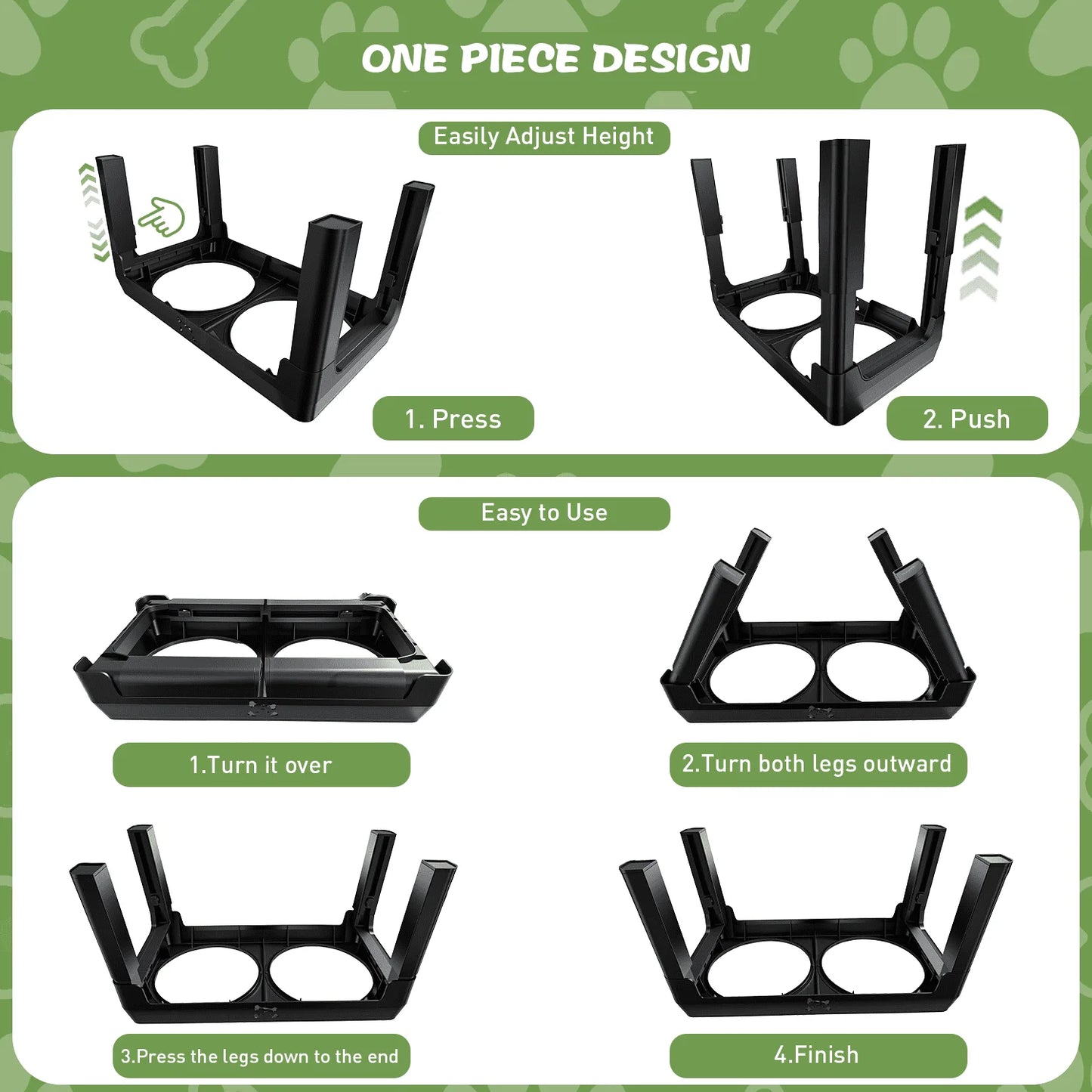 Raised Dog Bowls With Adjustable Heights And Stainless Steel Bowls