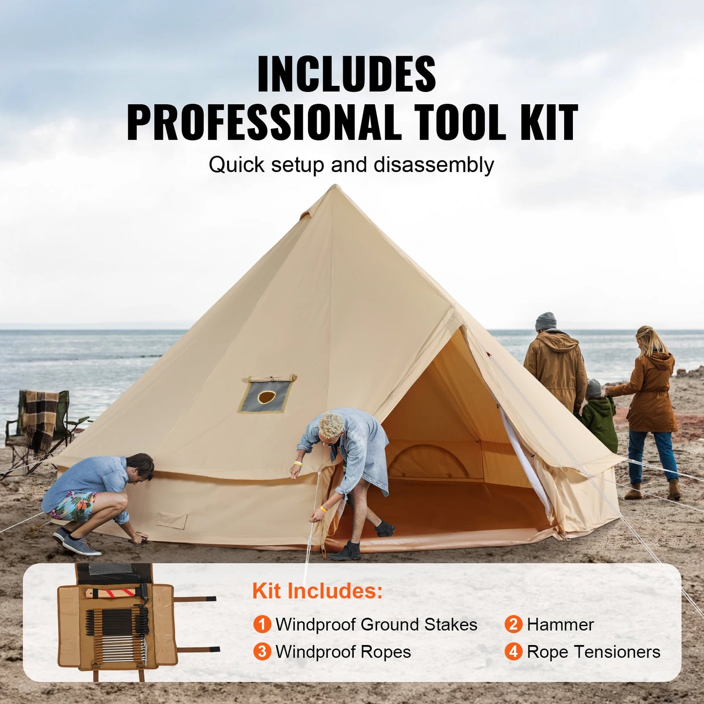 SucceBuy Canvas Bell Tent Camping Yurt for All Seasons