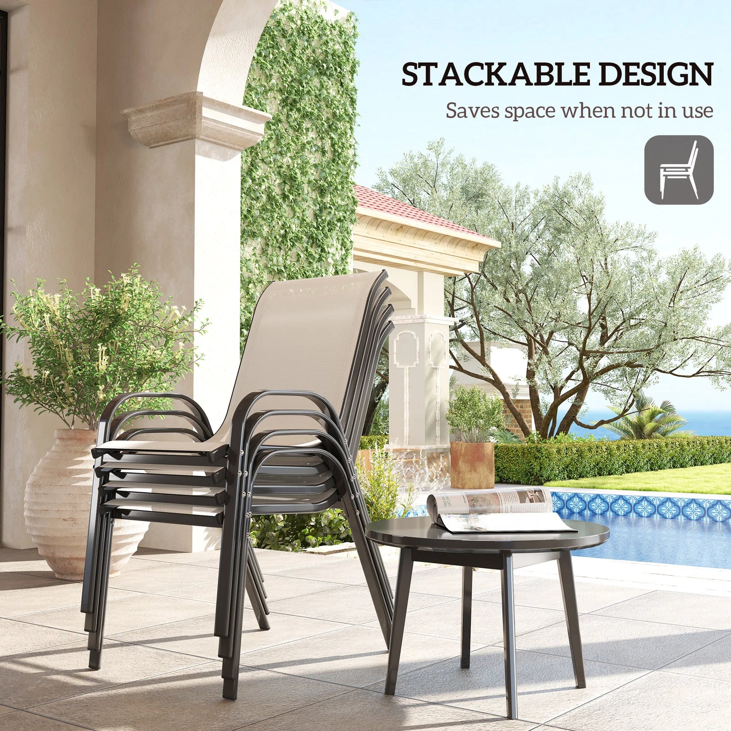 Stackable Outdoor Dining Chairs Set Of Four For Patio