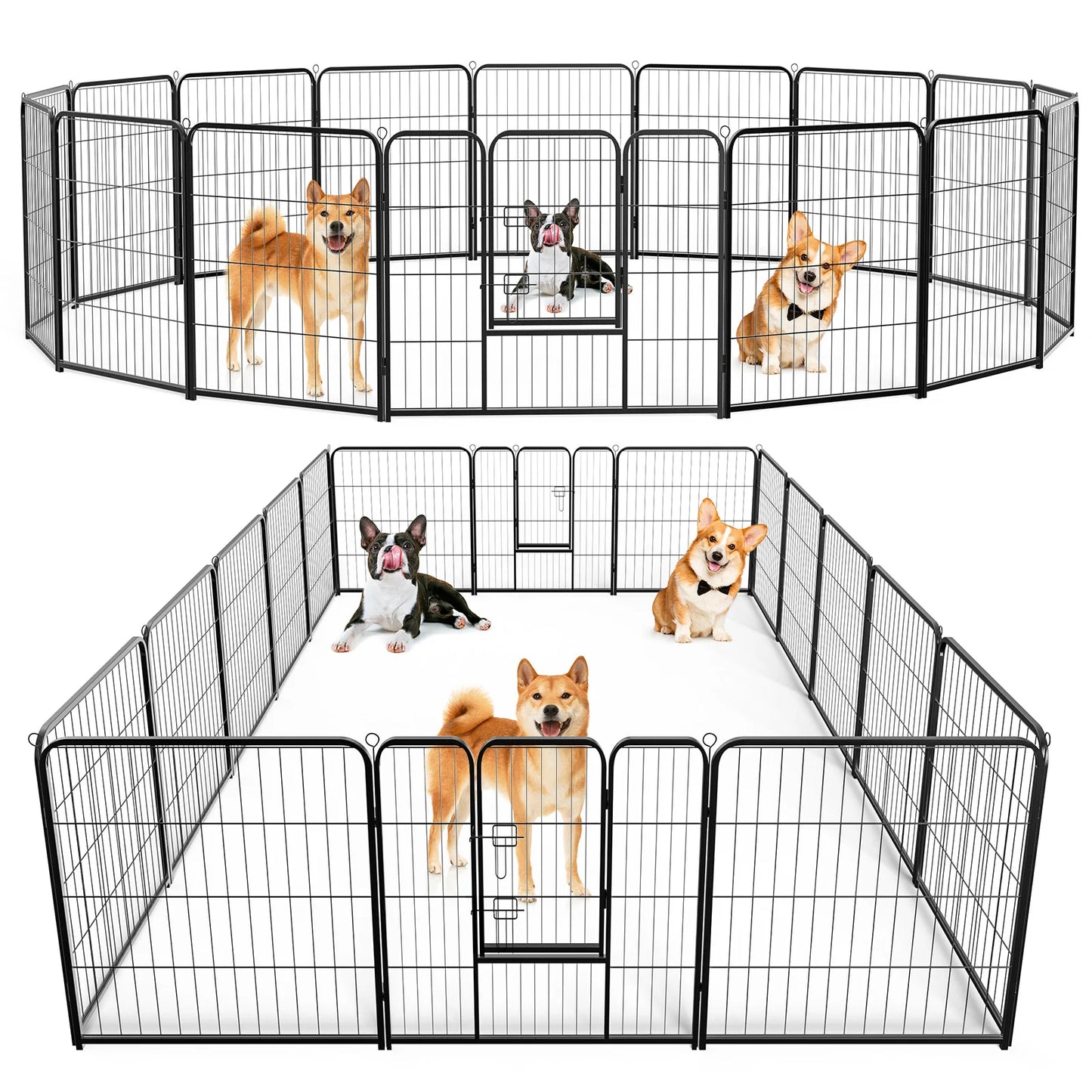 JHK 16-Panel Folding Dog Playpen Metal Pet Fence For Indoor Outdoor