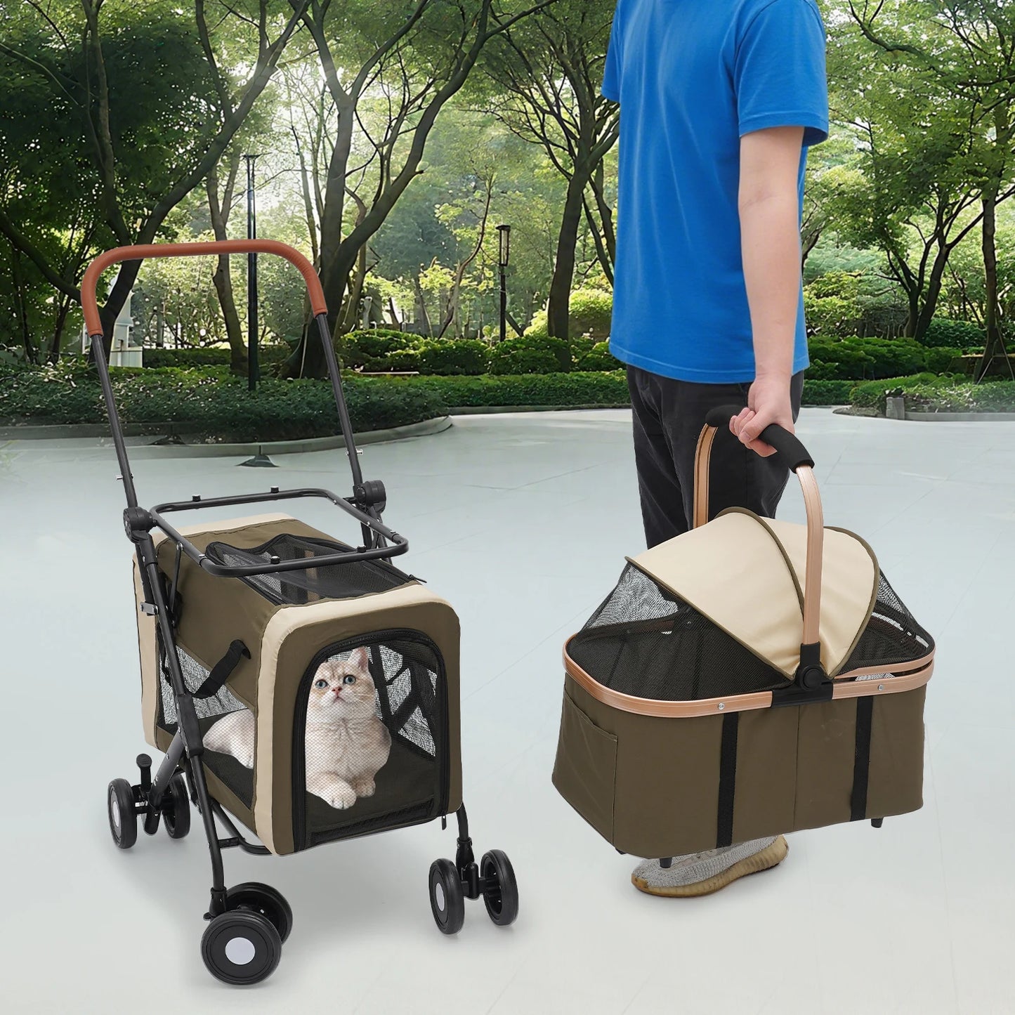 Foldable Pet Stroller 2-Tier Carrier For Dogs And Cats