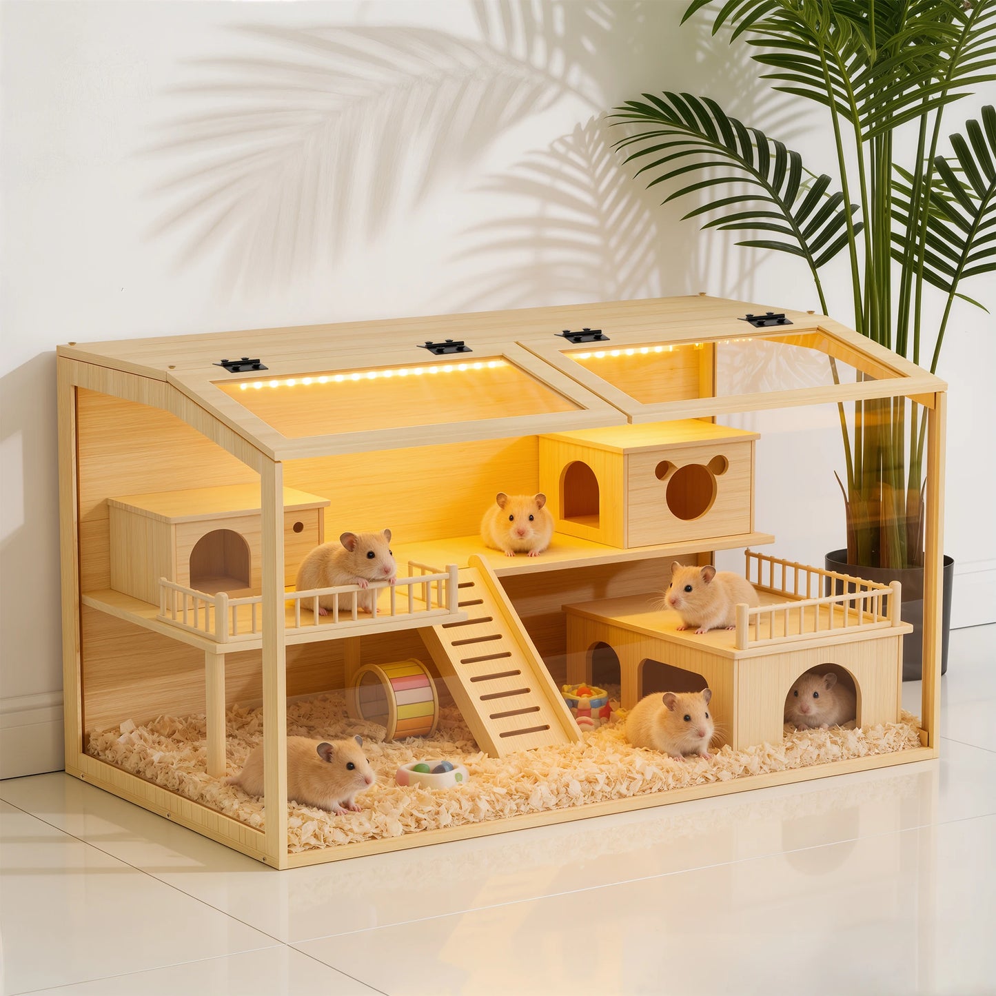 Solid Wooden Hamster Cage With Built In LED Lighting