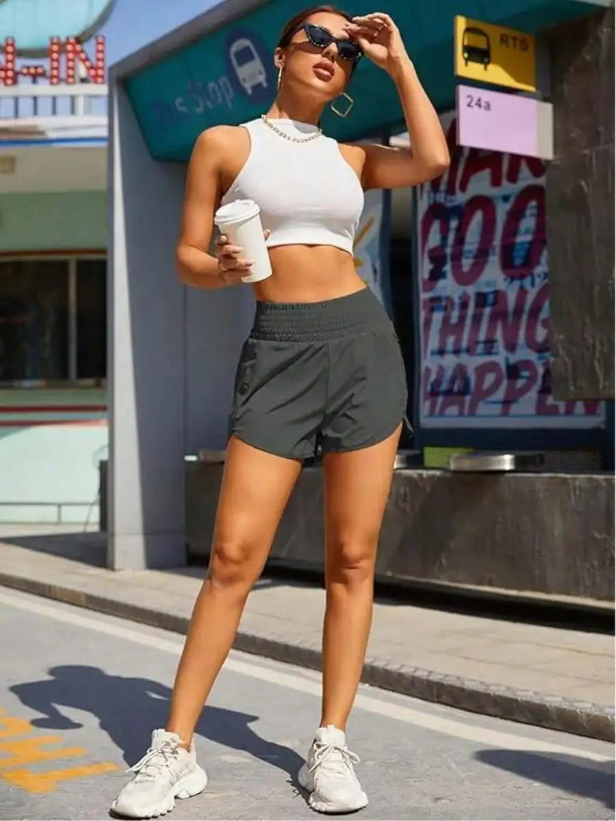 Women's High-Waisted Quick-Dry Sport Shorts With Elastic Waist For Running Yoga