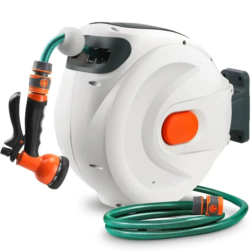 Wall Mounted Retractable Hose Reel Heavy Duty 100 Ft With Auto Rewind