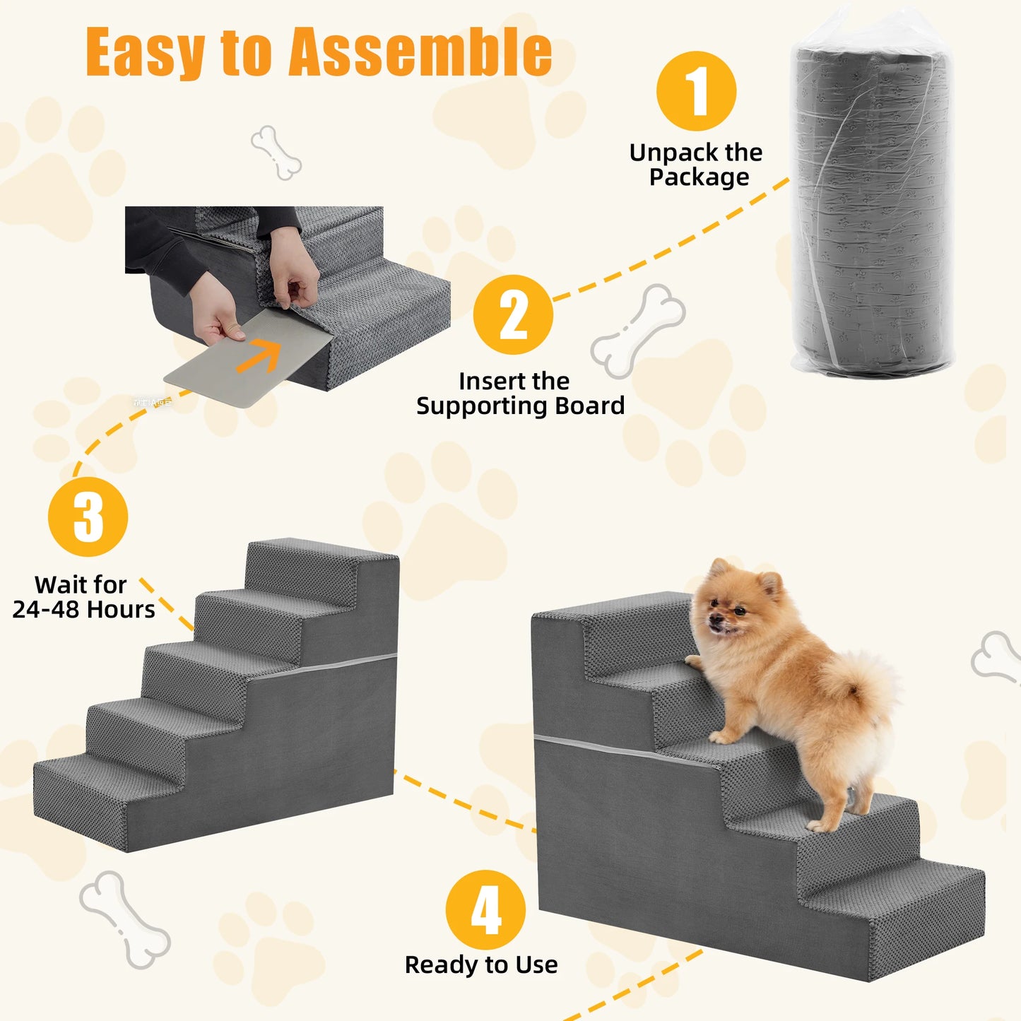Curved Step Dog Ramp Stairs For Small Dogs Non-Slip Indoor