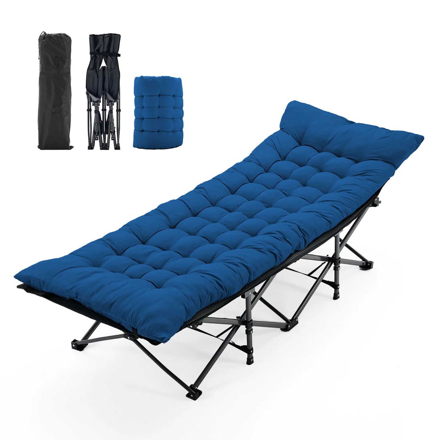 JHK Folding Camping Bed Lounge Chair With Storage Cushion