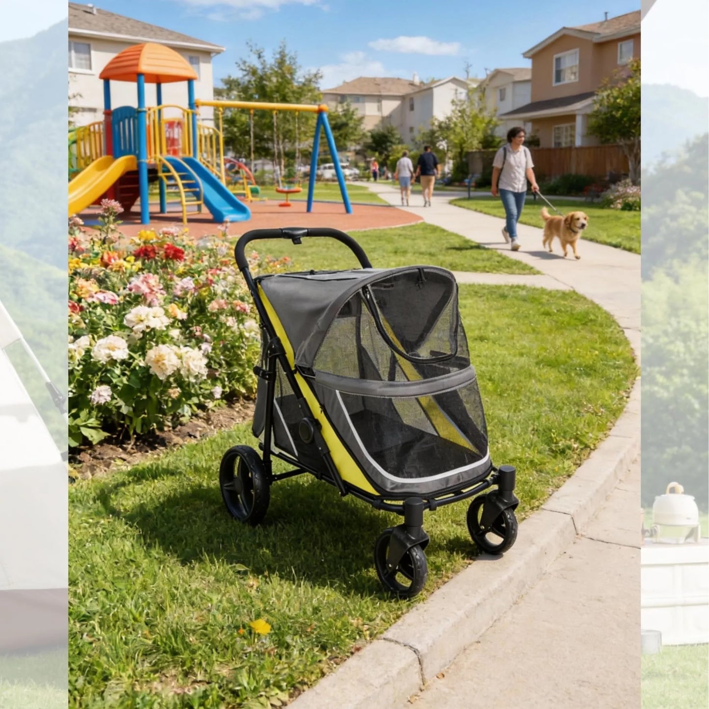 Heavy Duty All Terrain Dog Stroller for Large Dogs with Mesh