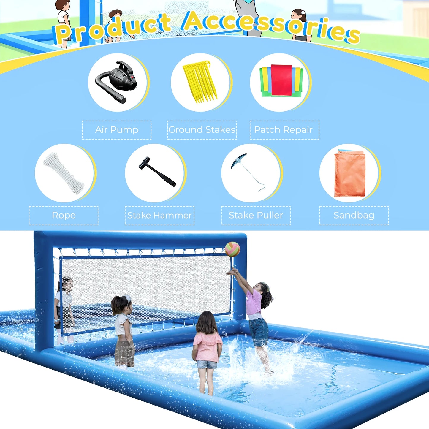 King Inflatable Volleyball Court For Pool And Beach With Air Pump