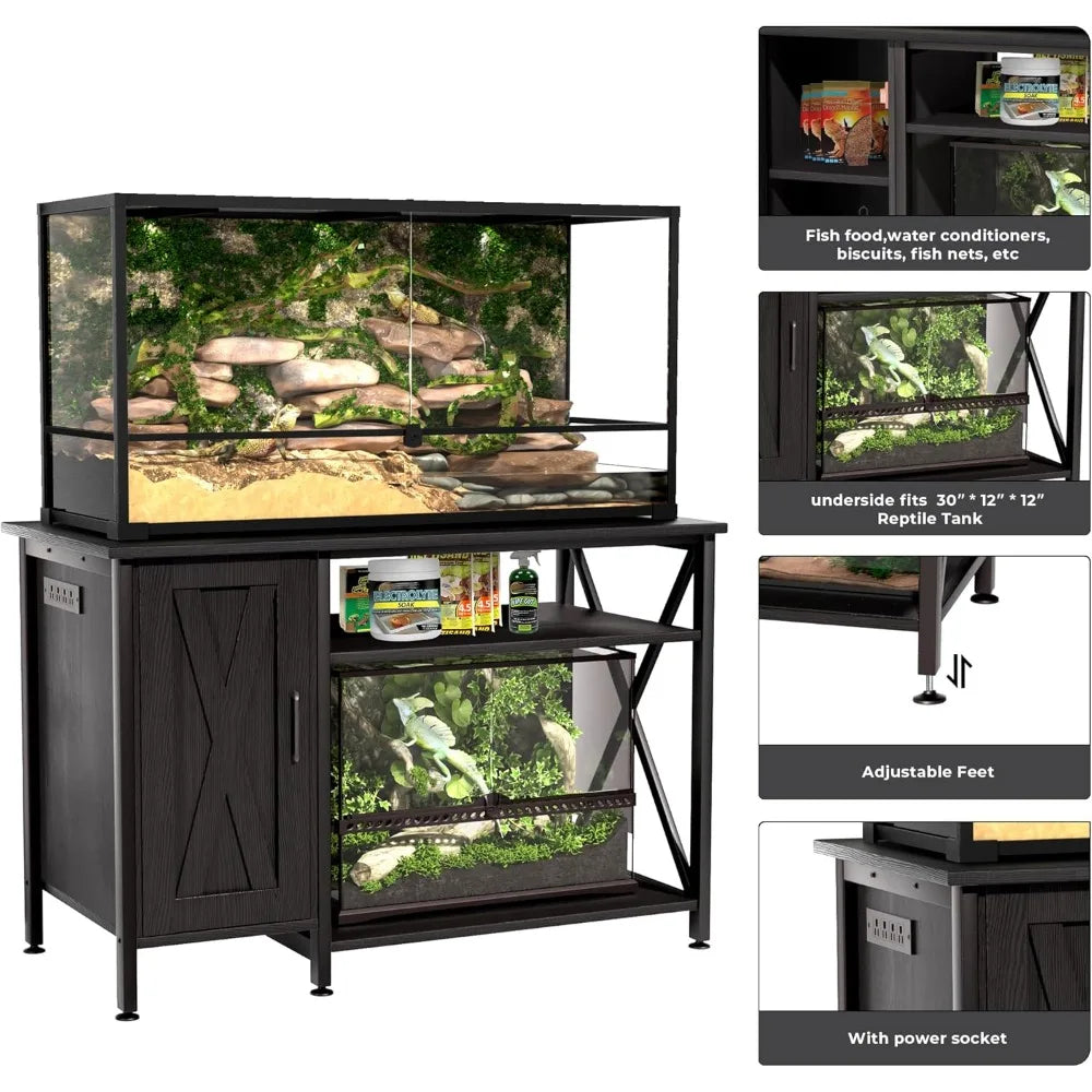 Reptile Tank Stand With Power Outlet And Storage Cabinet