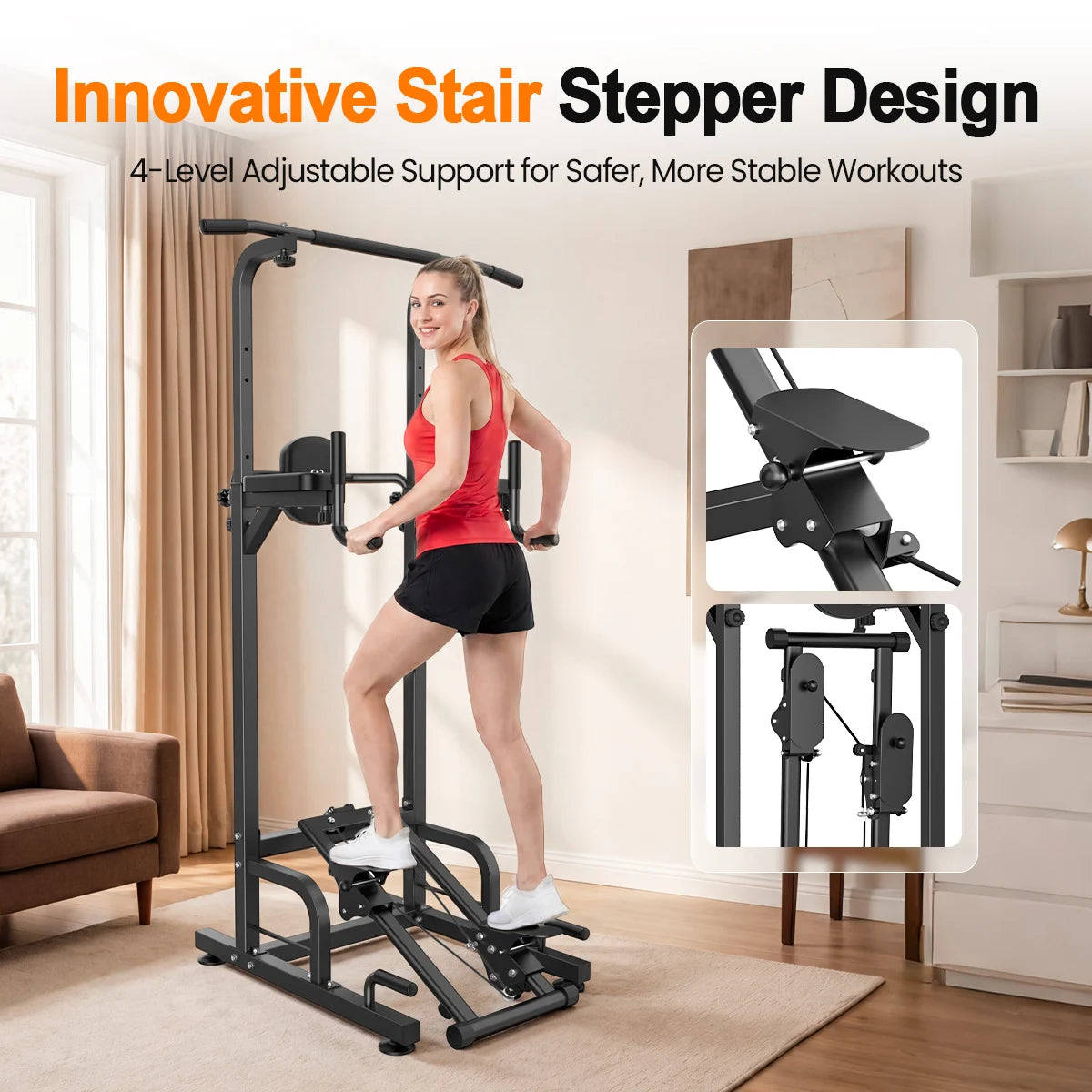 Multifunctional Power Tower Pull Up Dip Station Home Gym 450LBS