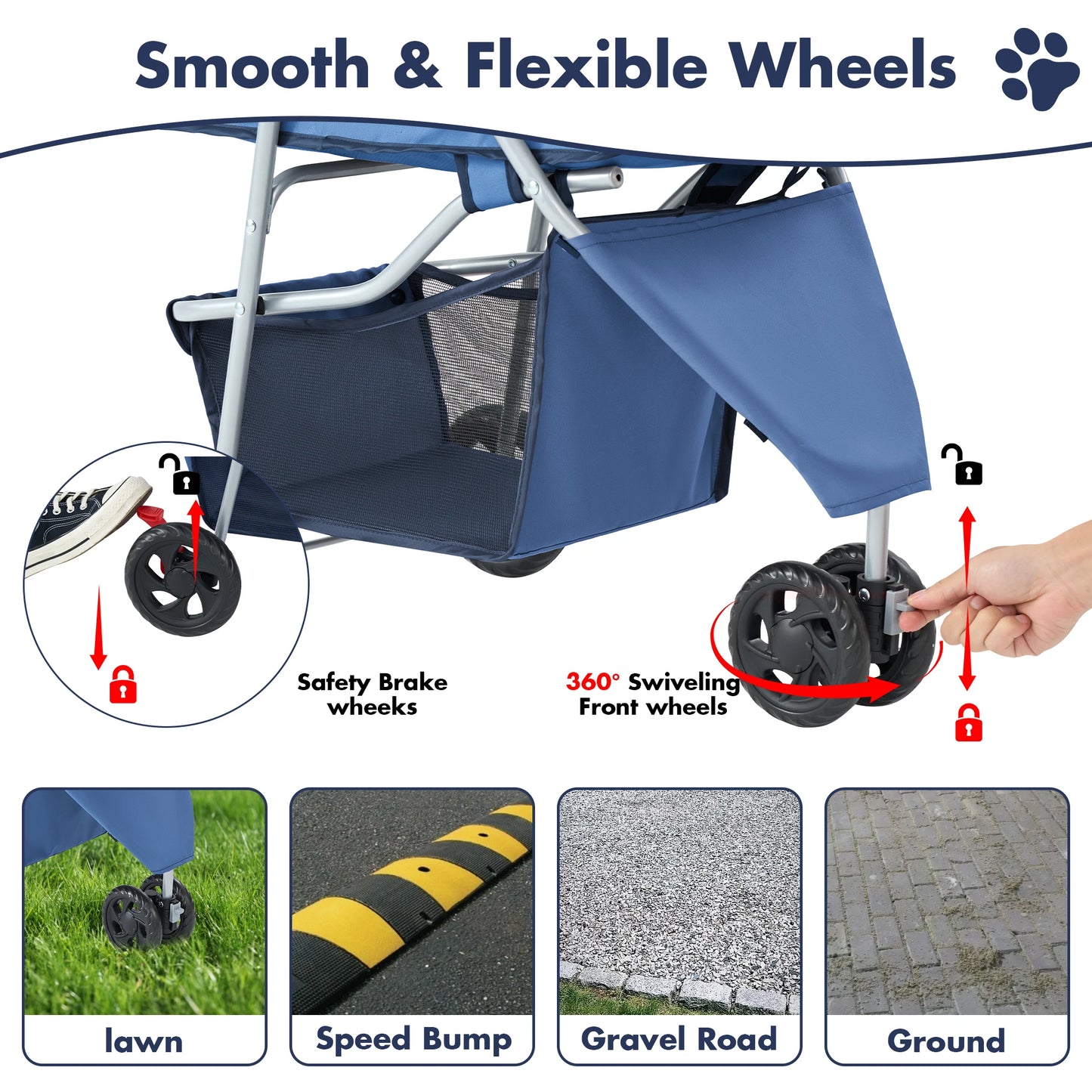 3 Wheel Foldable Pet Stroller For Small Dogs And Cats With Mesh