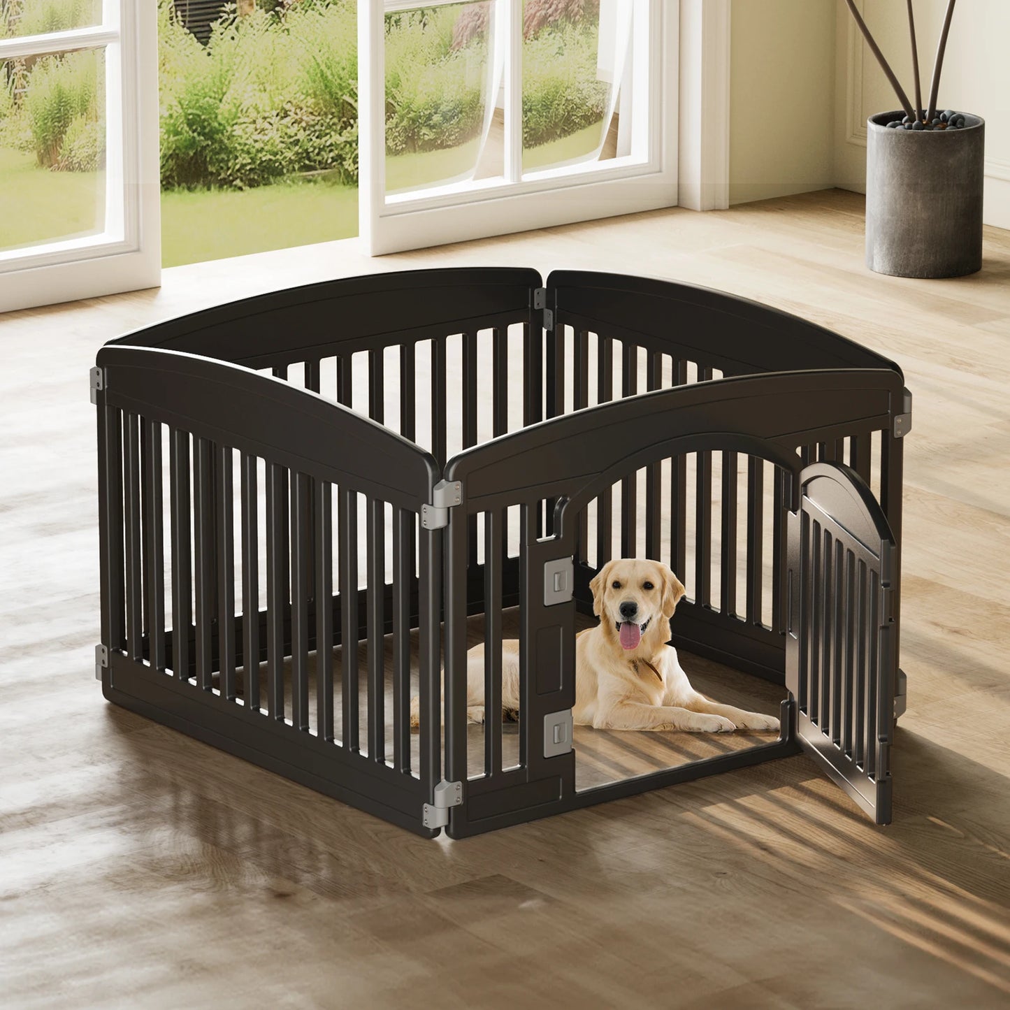 JHK Plastic Dog Playpen 6-Panel Expandable Pet Fence For Dogs