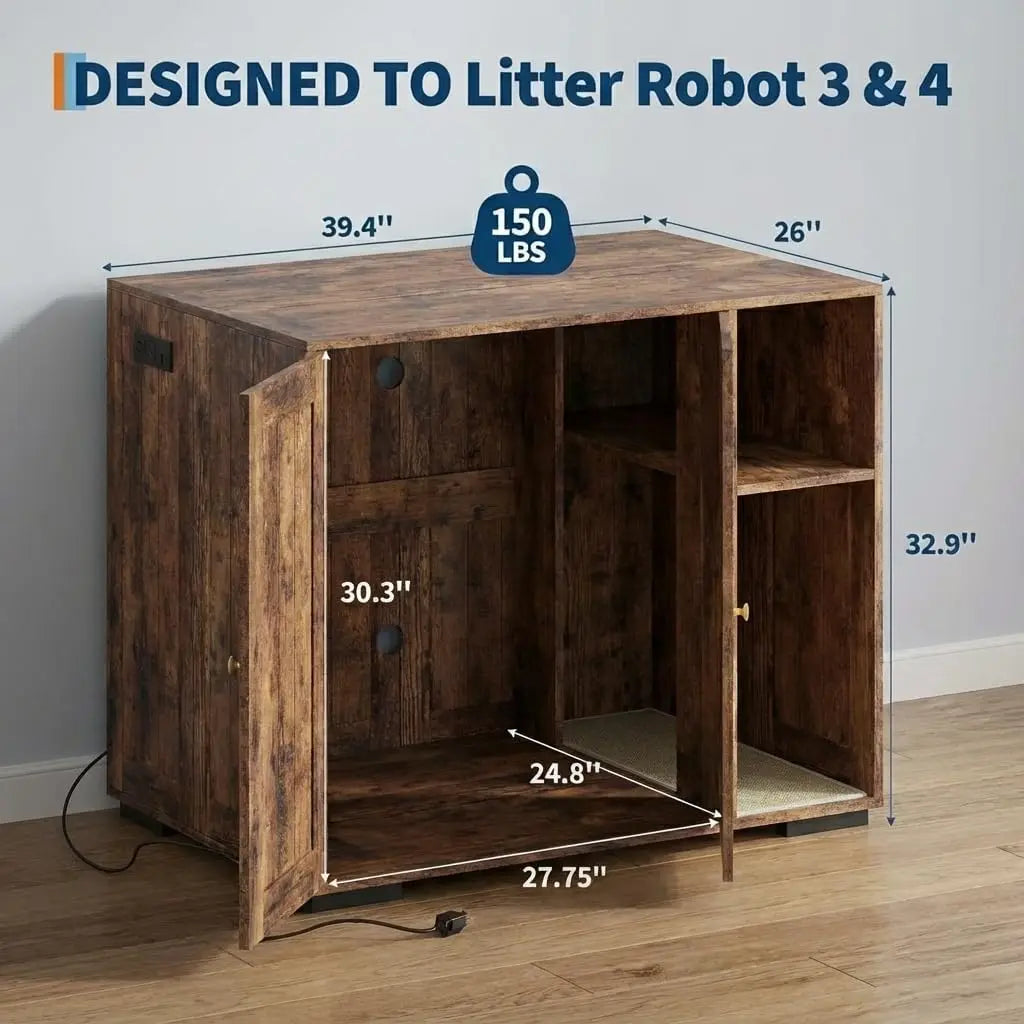 HiMISS Cat Litter Box Enclosure Cabinet With Builtin Power Outlet