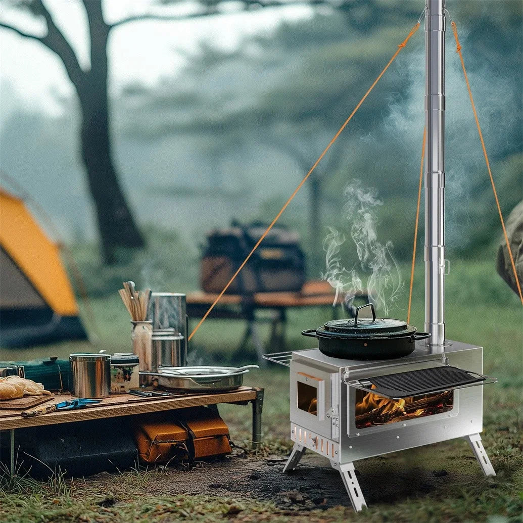 Wood Burning Portable Outdoor Stove Six Stainless Chimney Pipes