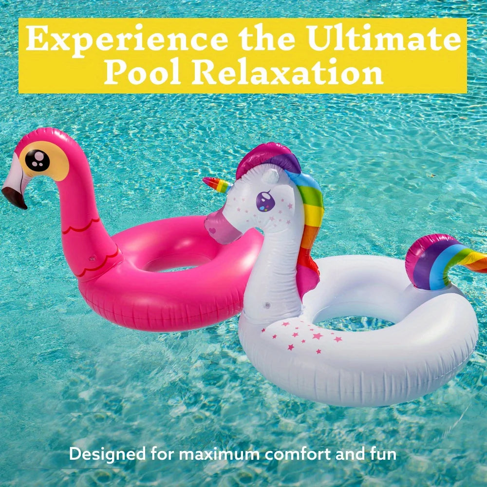 Joyfy 2-Pack Flamingo and Unicorn Inflatable Pool Floats for Kids
