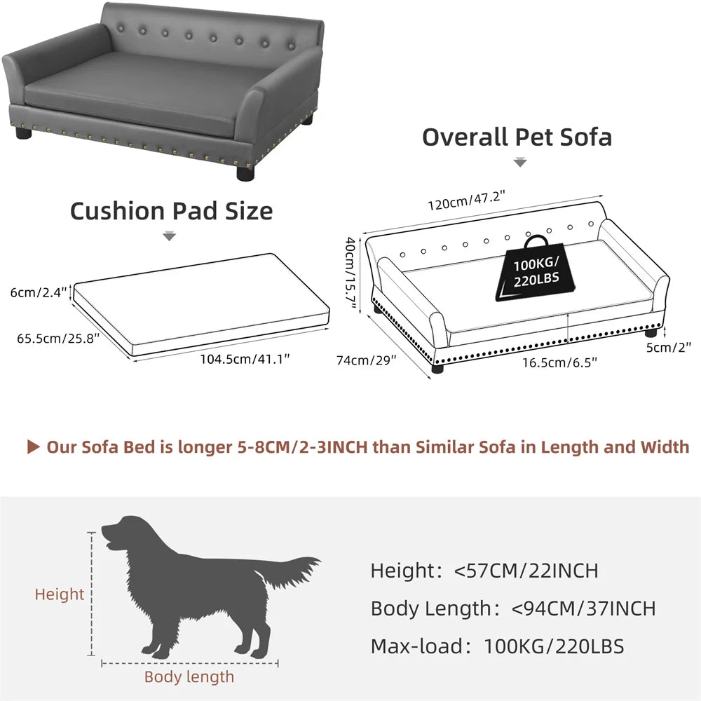 BORWART Heavy Duty Pet Sofa Raised Dog Bed Cushioned Couch Lounge