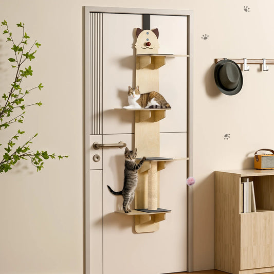 Door Hanging Cat Tree 4-Tier Over-Door Shelf With Scratching Post