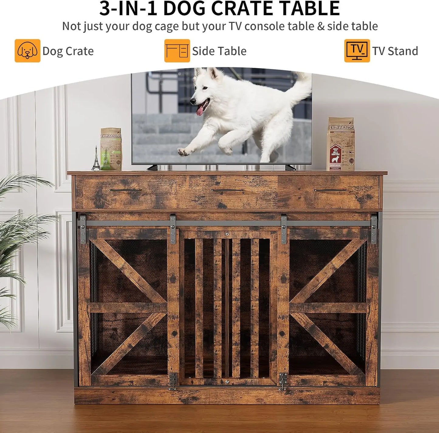 Wooden Dog Crate Furniture With Storage Drawers