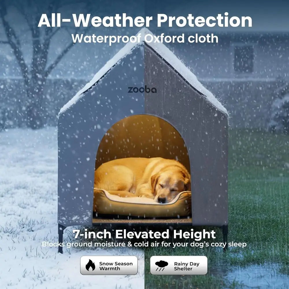 Elevated Dog House Bed for Indoor Outdoor Weatherproof Use