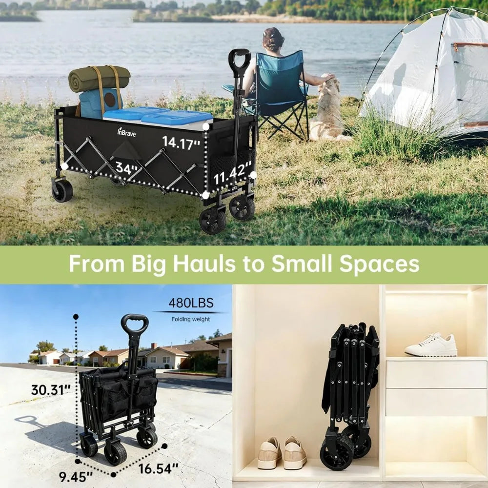 NBVCX Heavy Duty Collapsible Wagon 480LBS All-Terrain Utility Cart