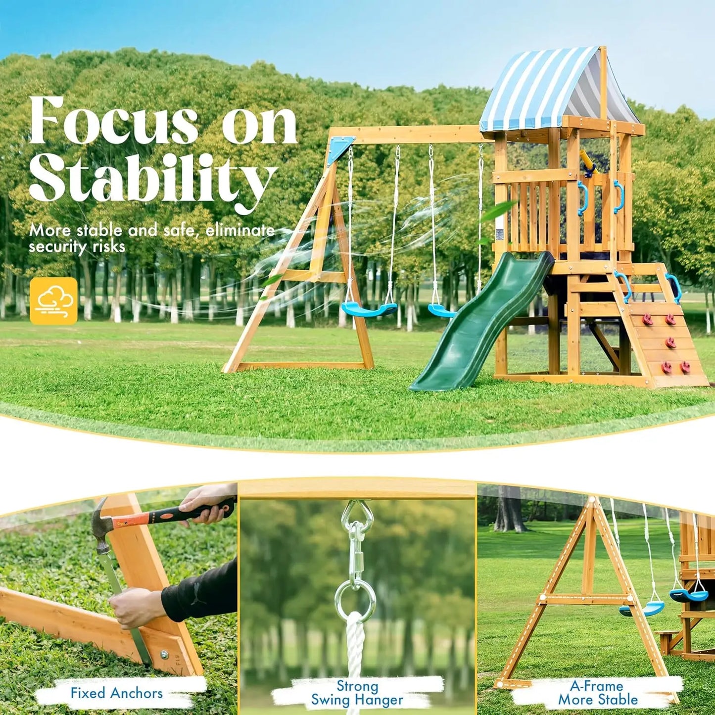 Rolife Robud Wooden Swing Set With Dual Swings Fort