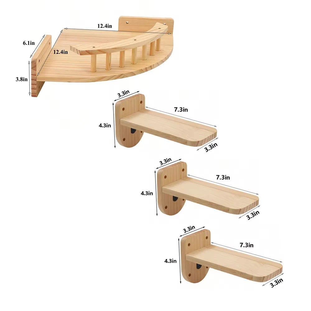 CWV Corner Cat Hammock With Steps Wall Mounted Cat Tree Indoor Pine Wood