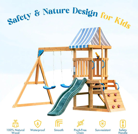 Rolife Robud Wooden Swing Set With Dual Swings Fort