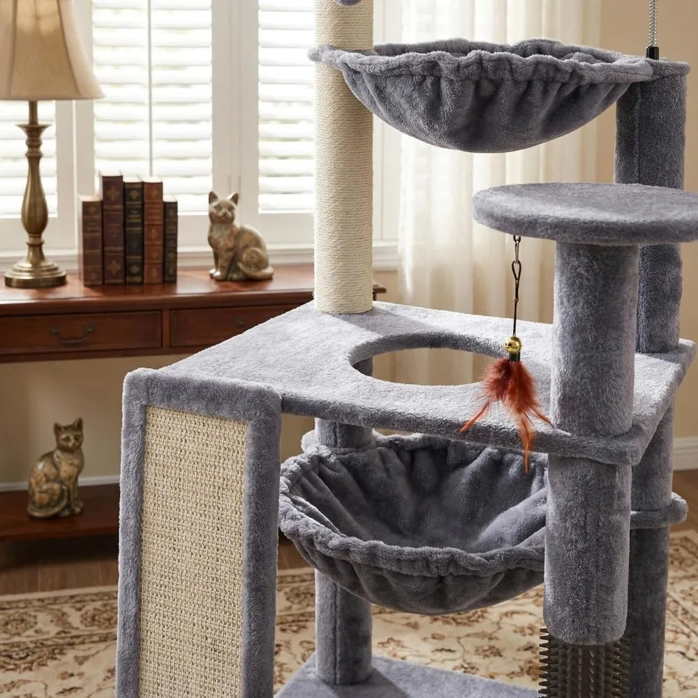 NBVCX Multi Level Cat Tree With Hammock Self Grooming Brush