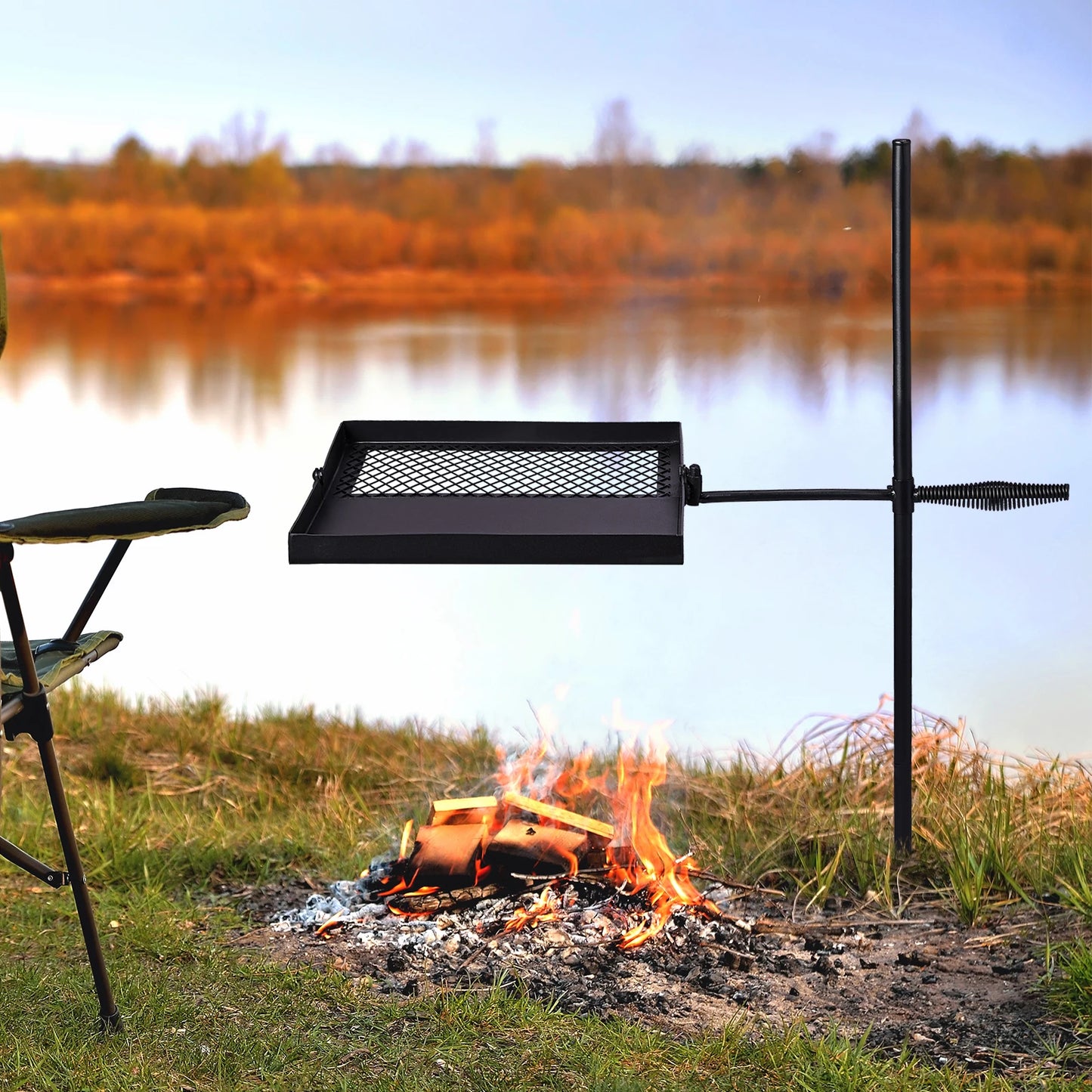 Folding Swivel Campfire Grill Portable Cooking Grate For Fire Pit