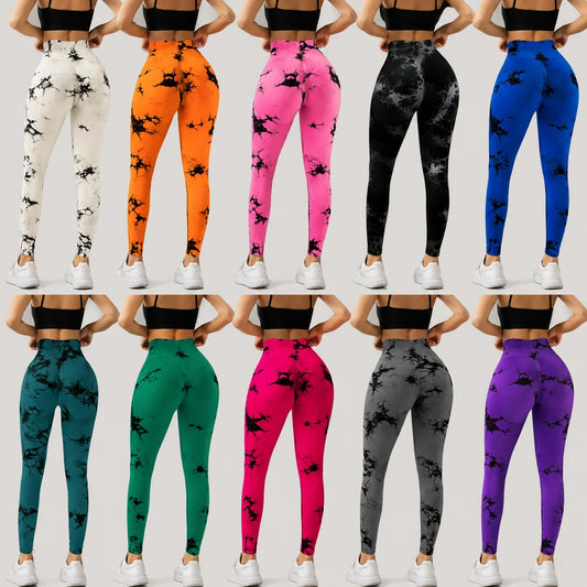Tie-Dye High-Waist Yoga Pants For Women, Stretchy Nylon Elastane
