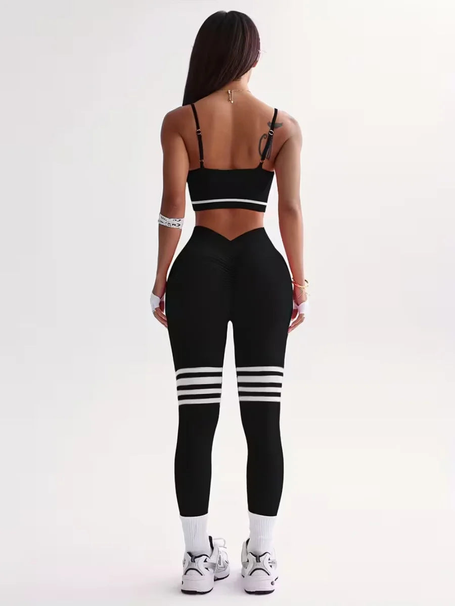 3-Piece Women's Y2K Striped Tracksuit Set Crop Top Leggings Bra