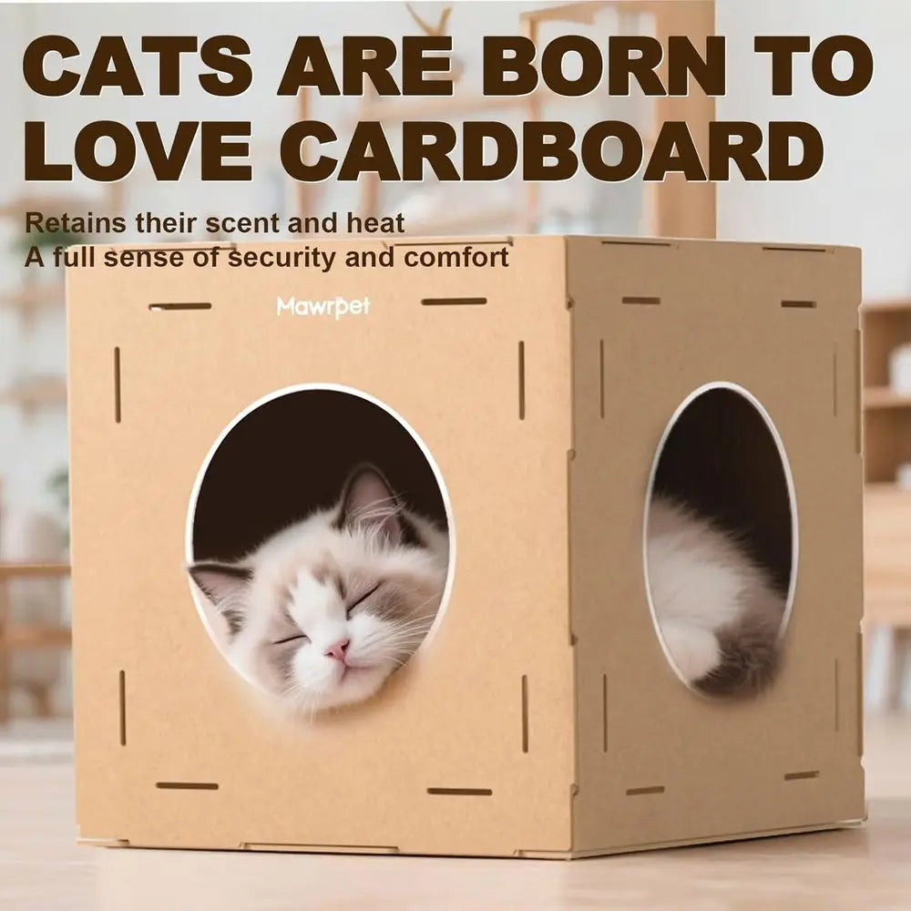 DIY Cat Scratcher Cardboard House For Indoor Cats Hideout