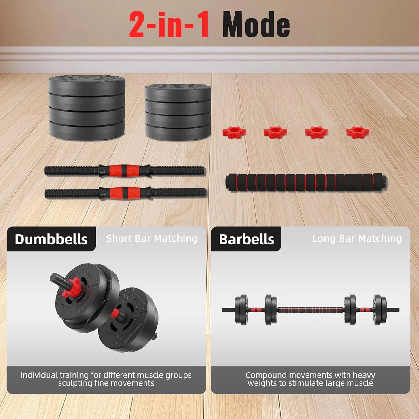 2 In 1 Adjustable Dumbbell Barbell Set For Home Exercise