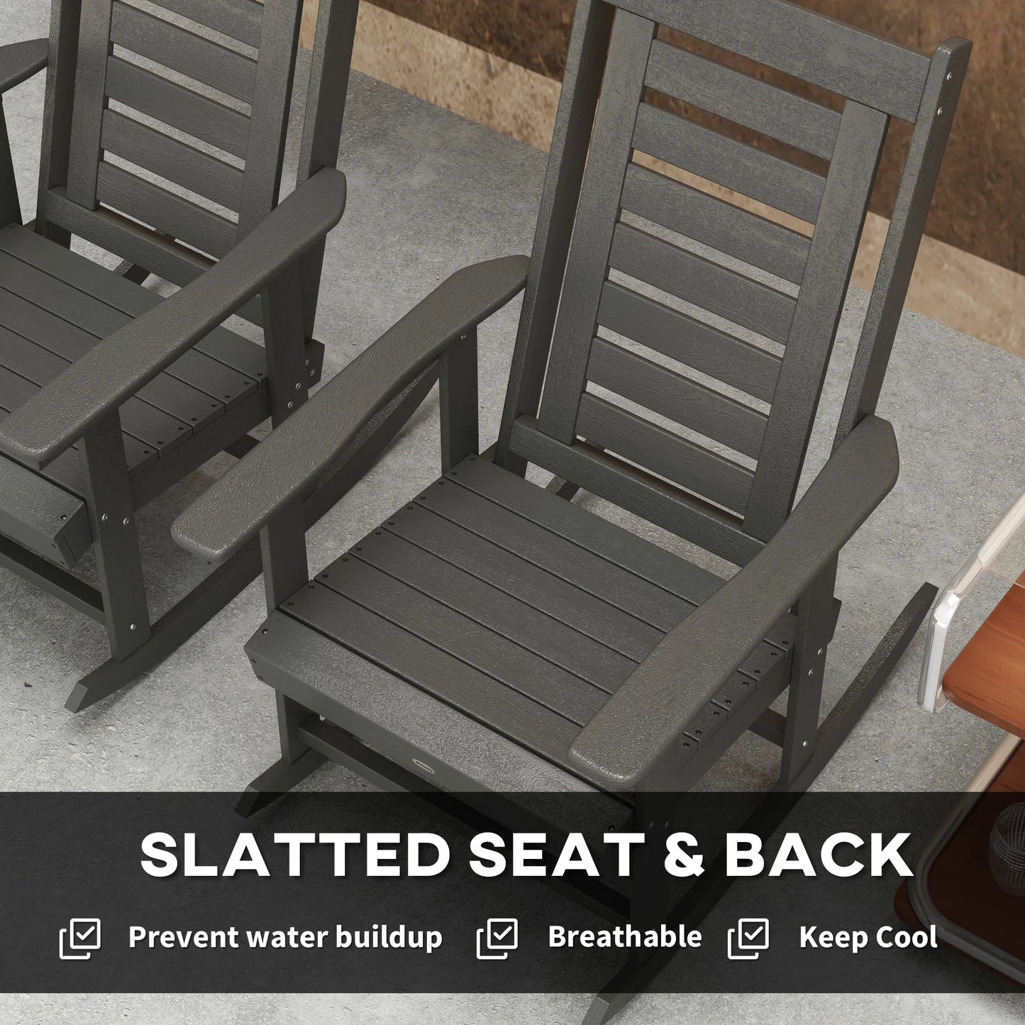 2 Outdoor Rocking Chairs, HDPE High Back Patio Rockers