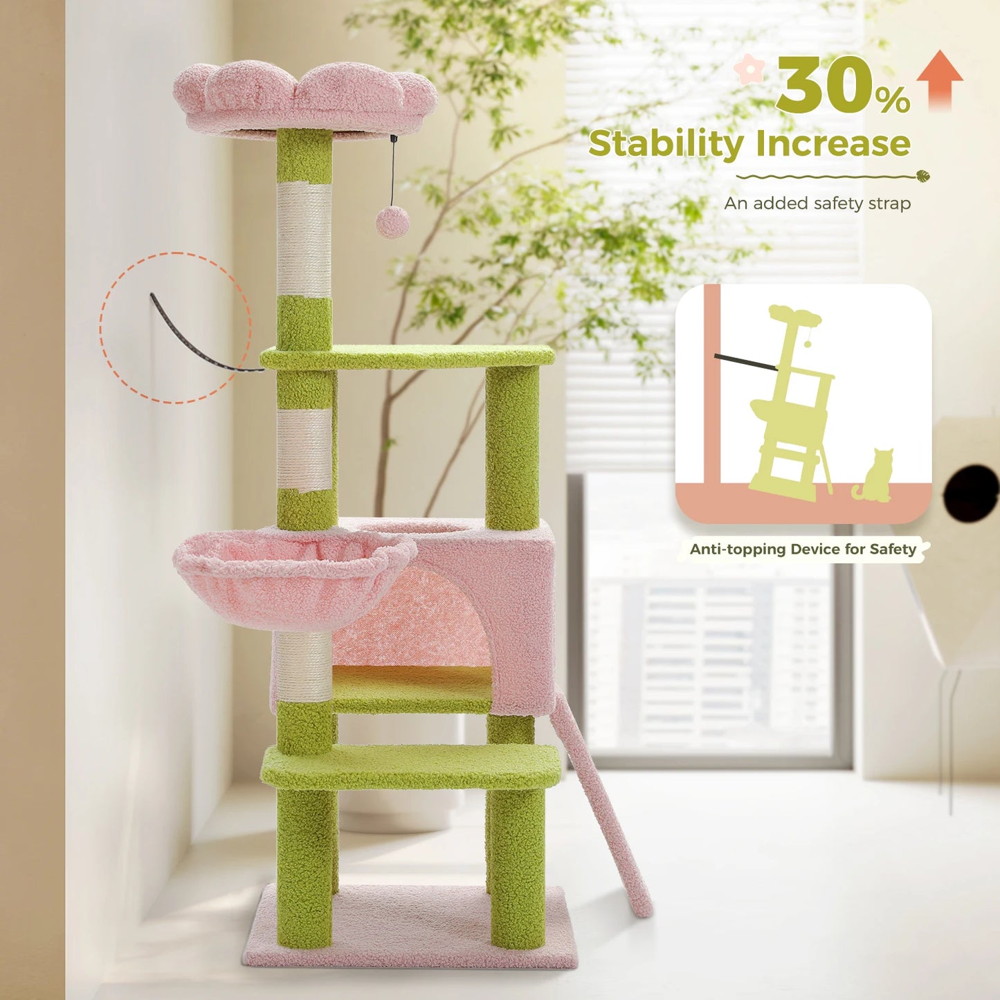 PAWZ Road Flower Cat Tree Multi Level Cat Tower With Sisal Posts Top Perch