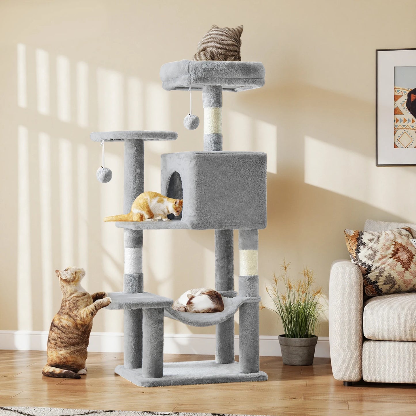 JHK Cat Tree Tower For Cats With Sisal Scratching Posts