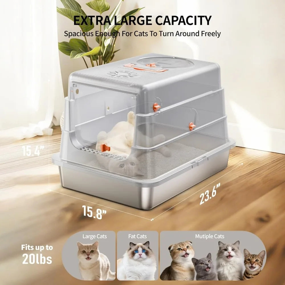 XIUWO Enclosed Stainless Steel Cat Litter Box With Leak Proof Odor Control