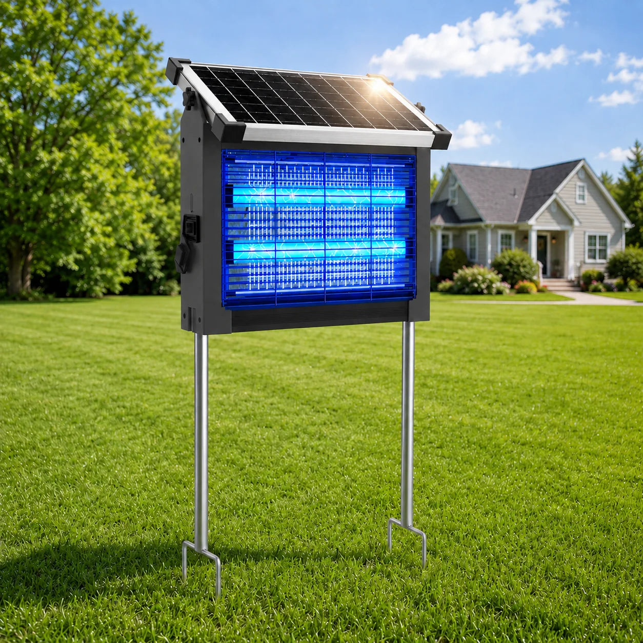 Solar Bug Zapper Outdoor 4500V Mosquito Killer With Panel Sensor