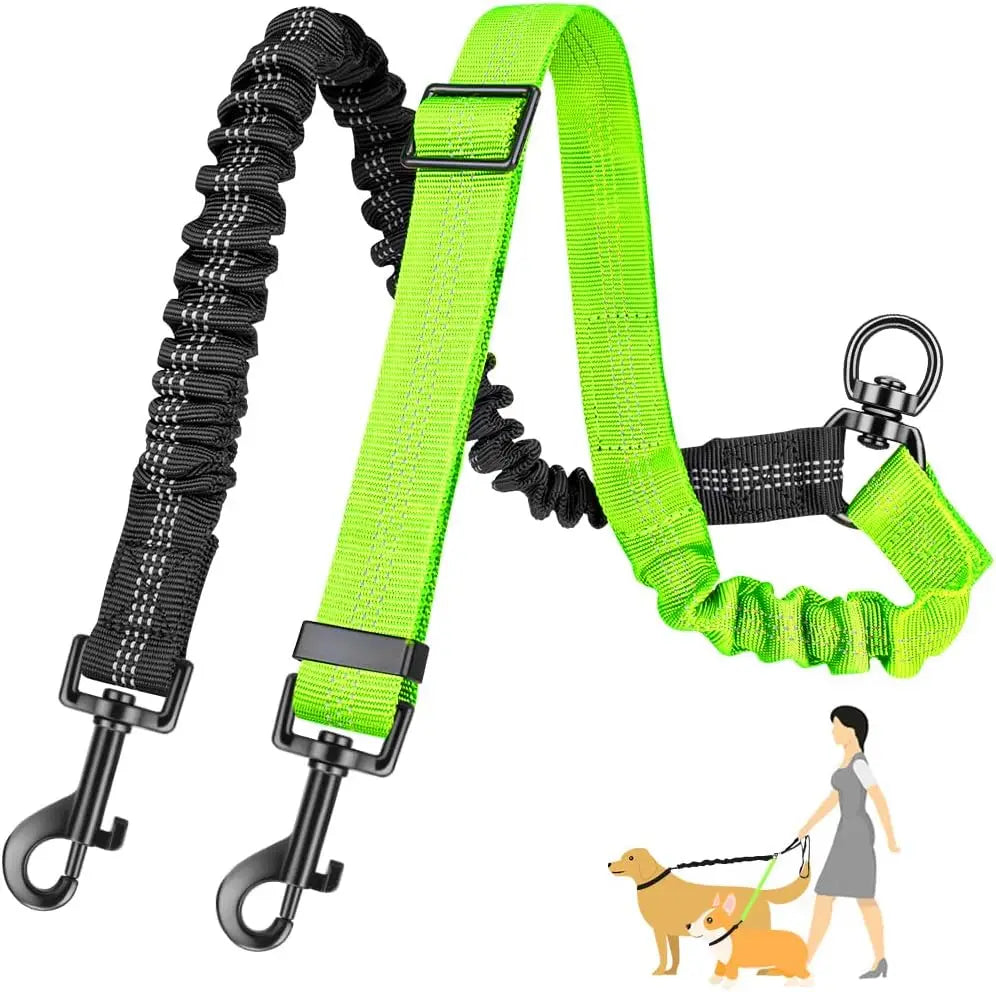 DCLOUD Double Dog Leash Attachment With Shock Absorbing Bungee