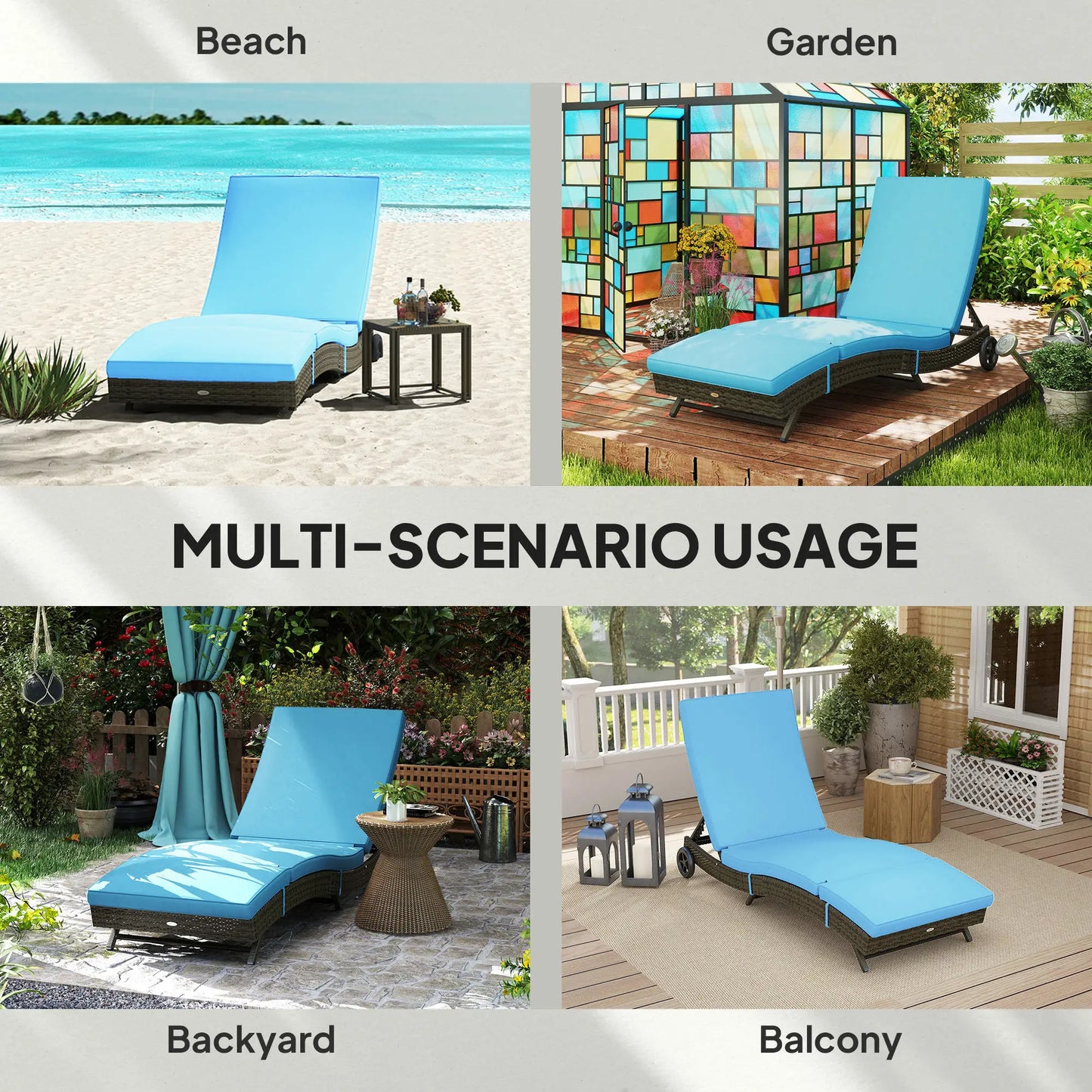 Outsunny Outdoor Reclining Lounge Chair On Wheels PE Wicker