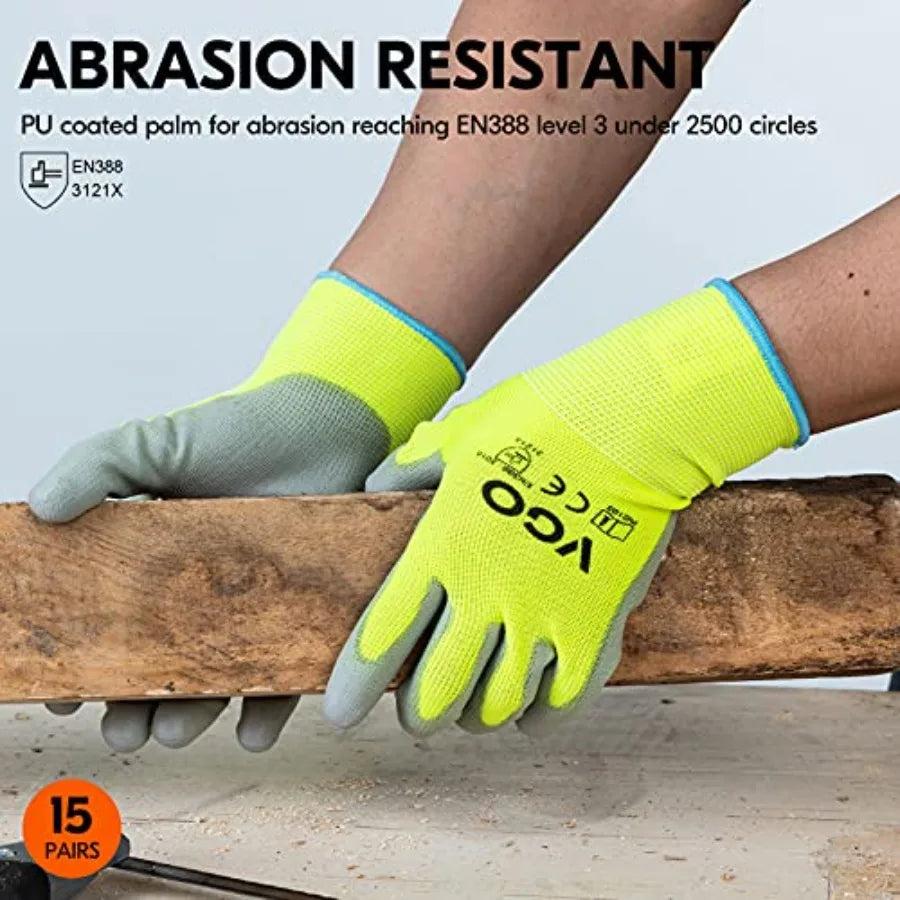 SHXI CN 15-Pair PU Coated Latex Free Gardening Work Gloves